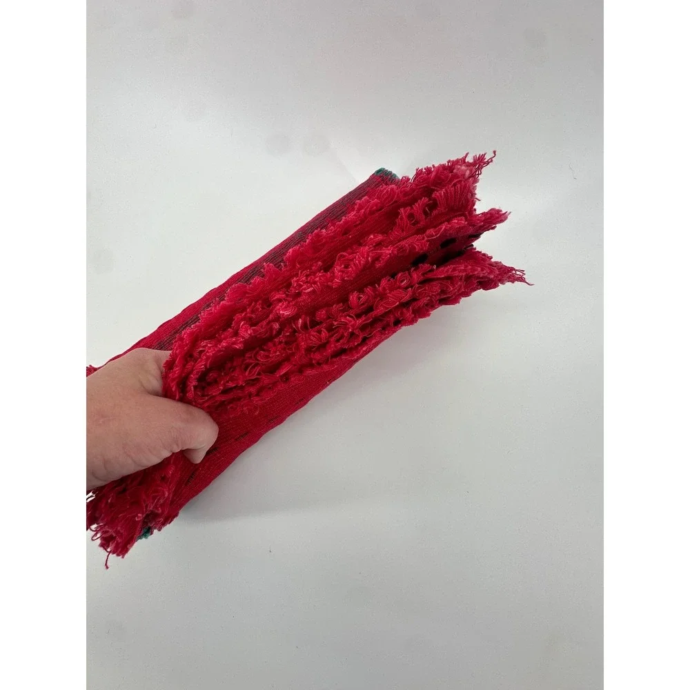 Set of 4 Handwoven Southwestern Placemats Red Green Geometric Fringed Table Mats